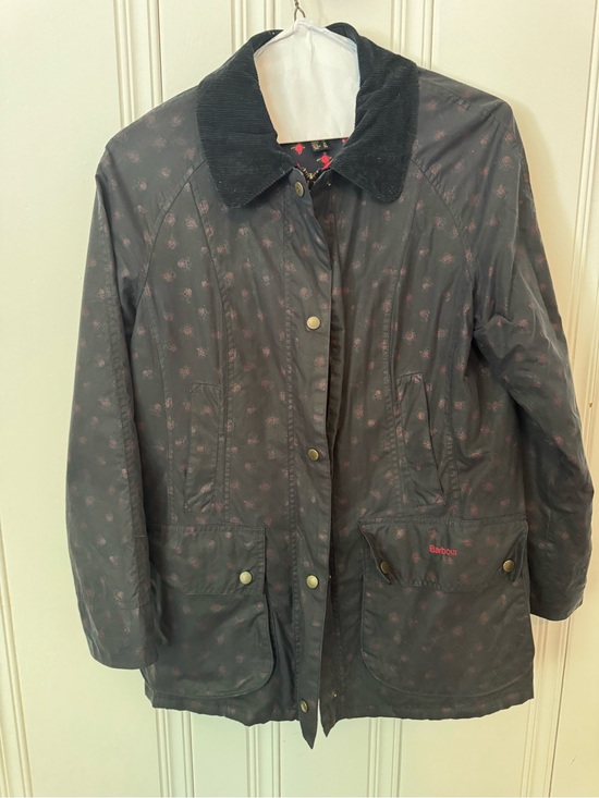 Barbour Jackets & Blazers - Barbour Women's Dark Floral Waxed Jacket - Black with Pink Detail